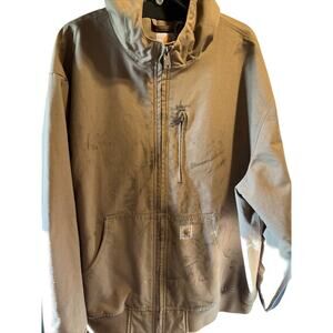 Carhartt Men’s XXL Tan Brown Jacket Quick Duck Canvas Workwear Coat Outdoor Zip